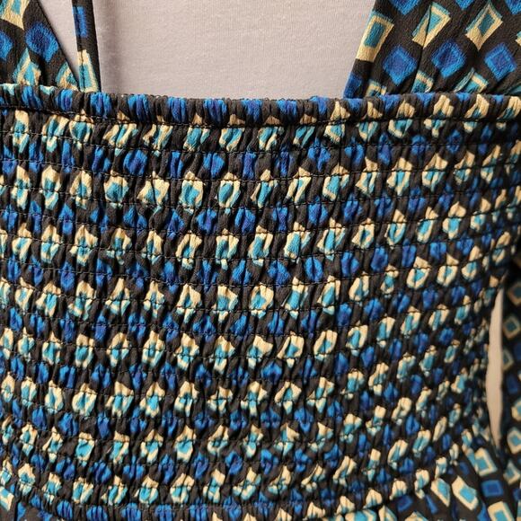 NWT Band of the Free Genevieve Teal Diamond Long Sleeve Mini Dress Mod 60's Vibe - Picture 4 of 10